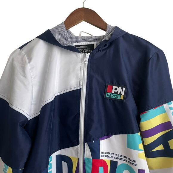 Parish Nation Boys Jacket L Hooded Logo Color Block Full Zip Pockets Lightweight - Picture 9 of 13